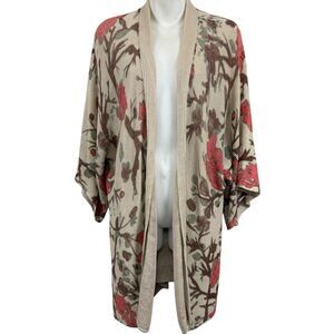 Chico's Beige and Coral Floral Cardigan